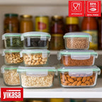 Kit 9 Potes de Vidro Borossilicato Tampa Hermética Verde Yikasa