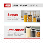Kit 4 Potes de Vidro com Tampa Inox e botão de Vácuo Yikasa