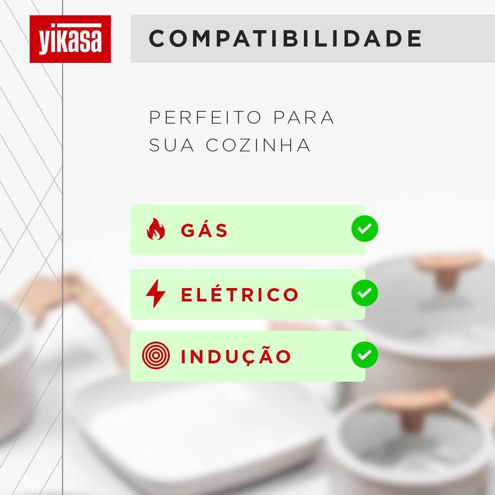 Jogo de Panelas Premium com Revestimento em Mármore Antiaderente 13 Peças Vanilla Yikasa