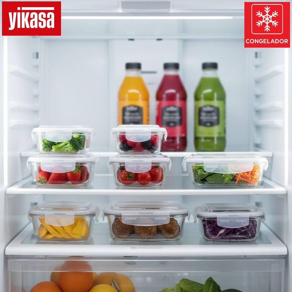 Kit 9 Potes de Vidro Borossilicato Tampa Hermética Yikasa