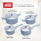 Jogo de Panelas Premium com Revestimento em Mármore Antiaderente 11 Peças Cinza e Vanilla Yikasa
