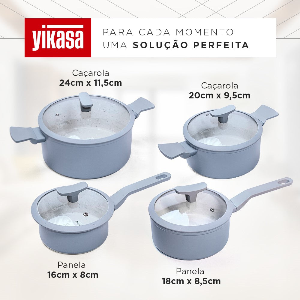 Jogo de Panelas Premium com Revestimento em Mármore Antiaderente 11 Peças Cinza e Vanilla Yikasa