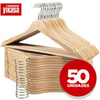 Kit 50 Cabides De Madeira Com Barra Antideslizante Yikasa