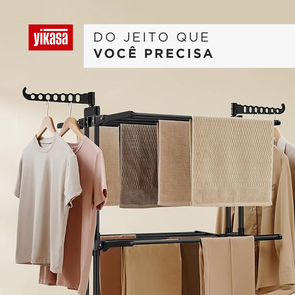 Varal De Chão Dobrável 3 Andares Preto Yikasa