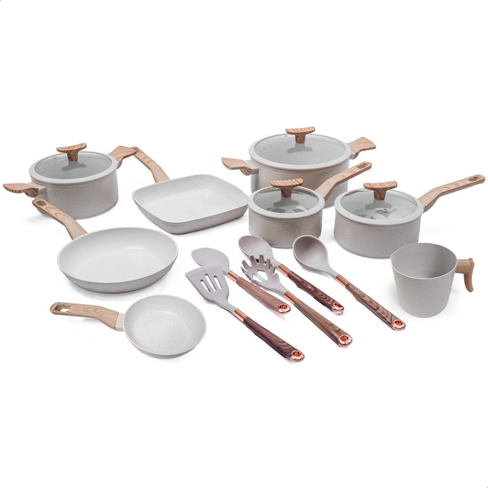 Jogo de Panelas Premium com Revestimento em Mármore Antiaderente 13 Peças Vanilla Yikasa