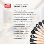 Kit Com 12 Utensílios De Cozinha Em Silicone Com Cabo Madeira Yikasa