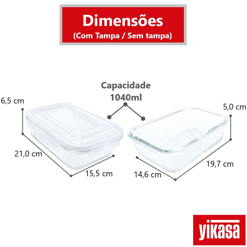 Kit 4 Potes de Vidro Borossilicato com Tampa de PP 1040ml Verde Yikasa