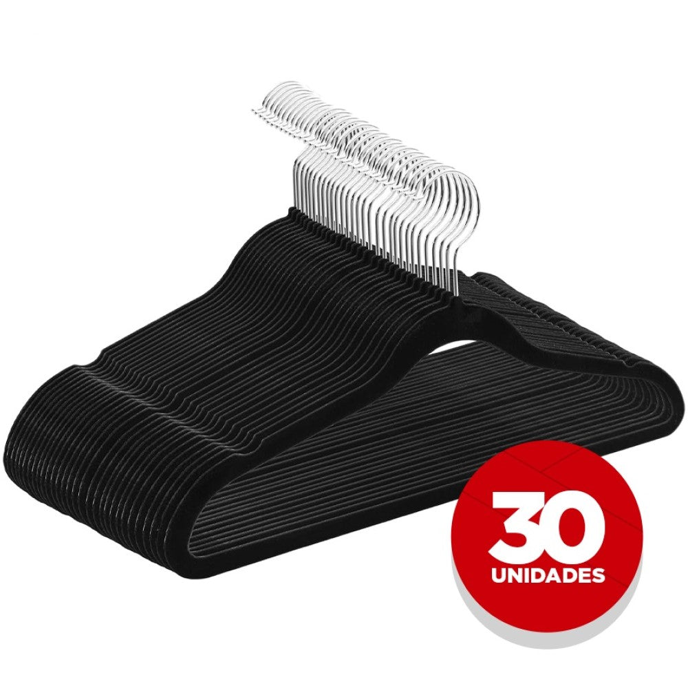 Kit 30 Cabides De Veludo Preto Yikasa
