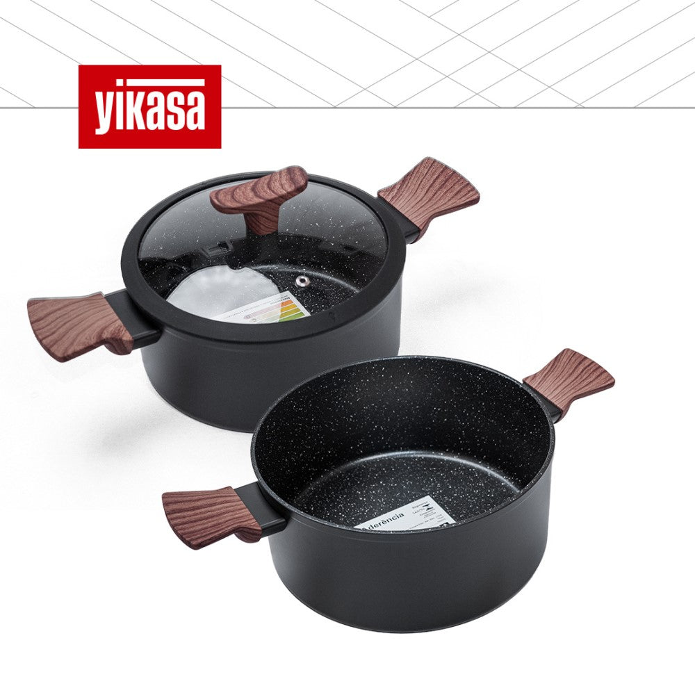 Jogo de Panelas Premium com Revestimento em Mármore Antiaderente 11 Peças Preto Yikasa