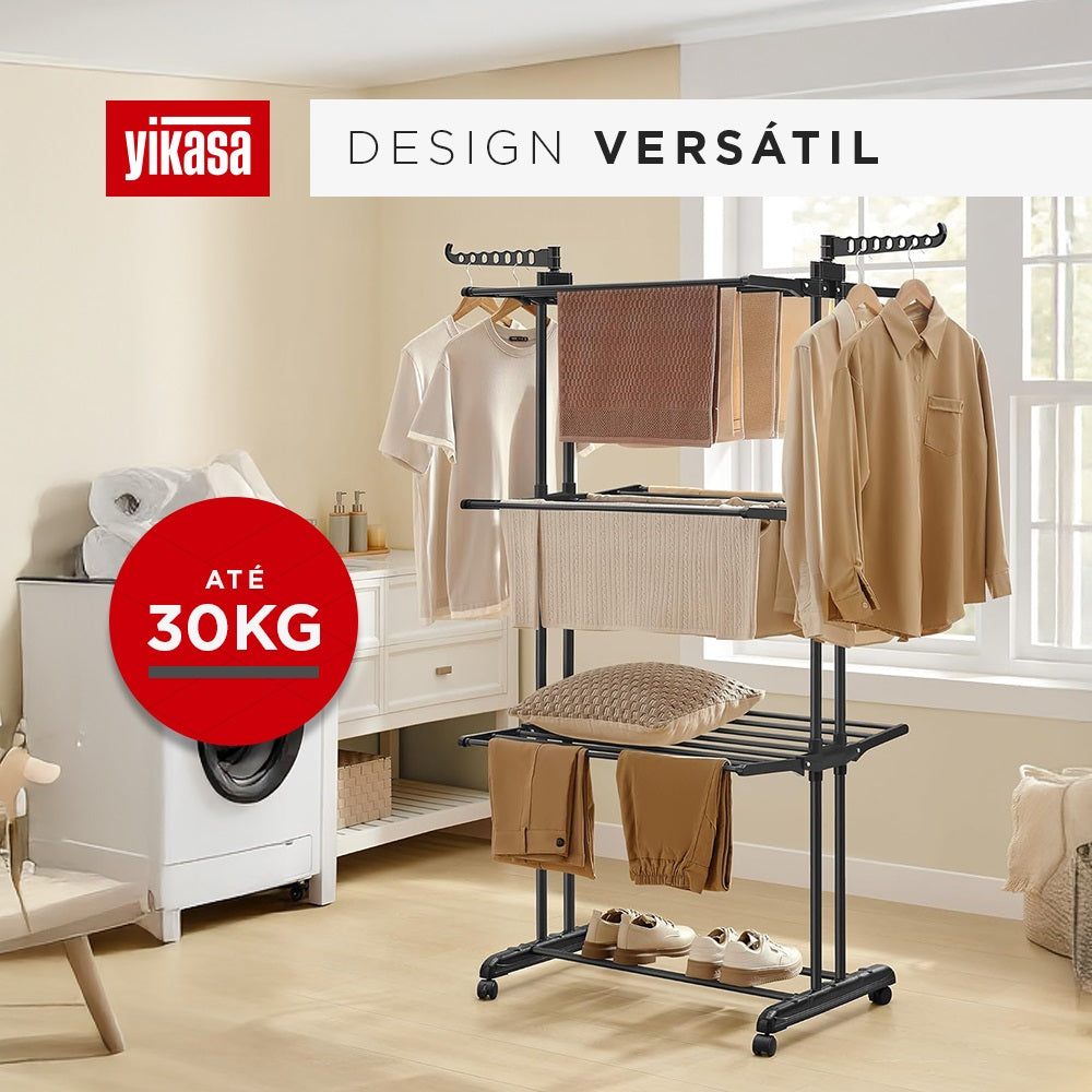 Varal De Chão Dobrável 3 Andares Preto Yikasa