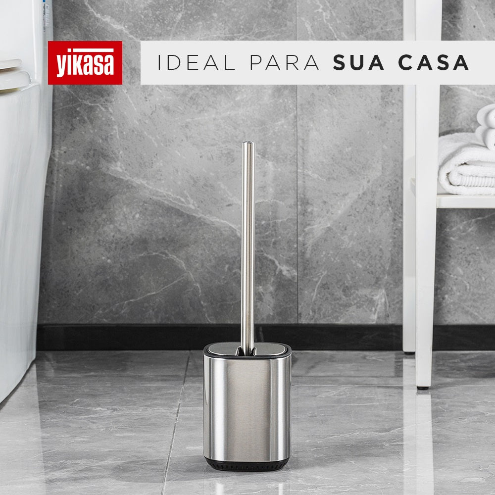 Escova Sanitária com Suporte e Tampa Inox Home Yikasa