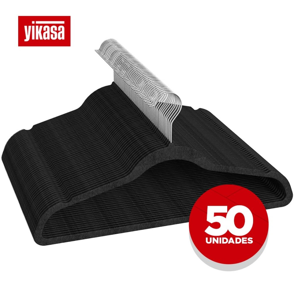 Kit 50 Cabides De Veludo Preto Yikasa