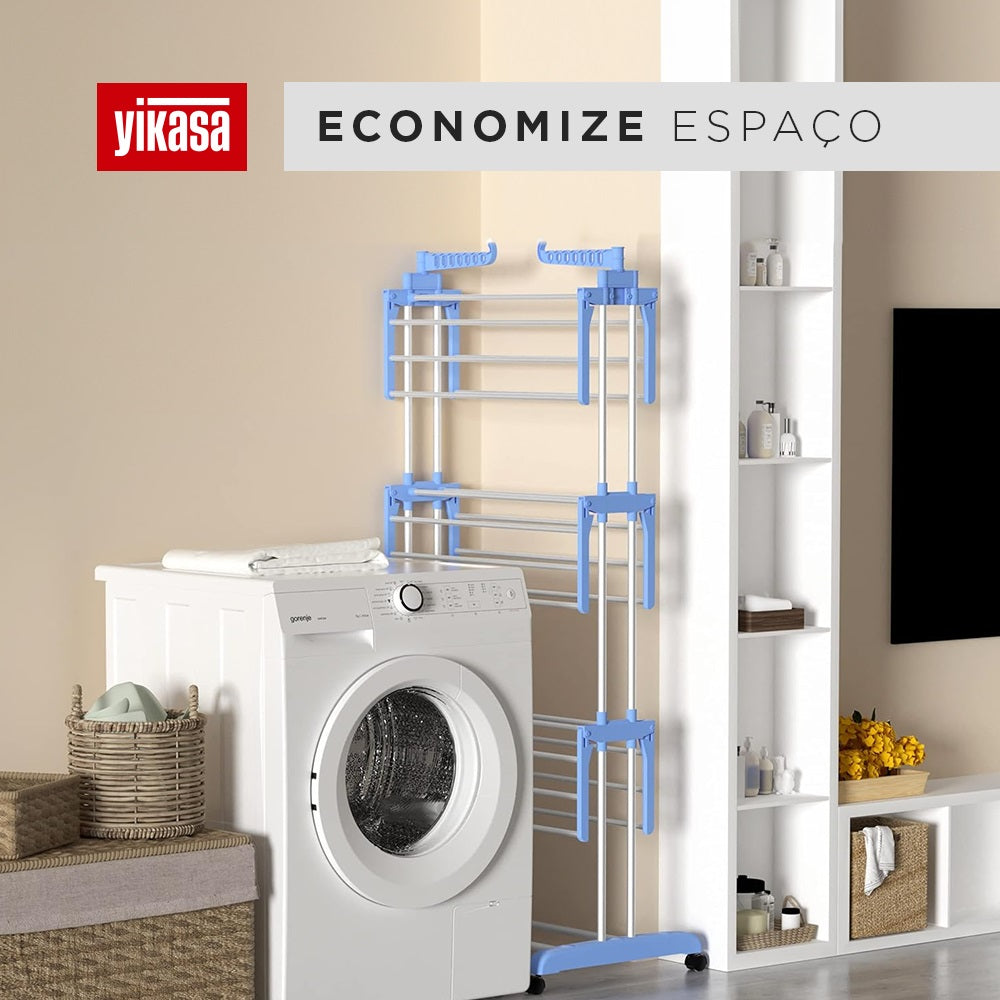 Varal De Chão Dobrável 3 Andares Azul Yikasa