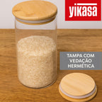 Kit 4 Potes de Vidro Borossilicato com Tampa de Bambu Yikasa