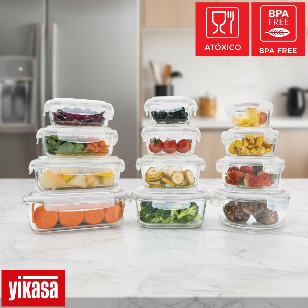 Kit 12 Potes de Vidro Borossilicato Tampa Hermética Yikasa