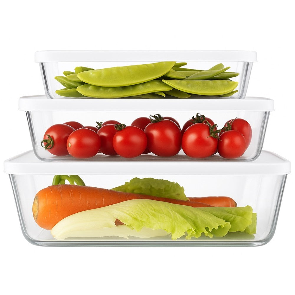 Kit 3 Travessas Retangulares de Vidro Borossilicato com Tampa Yikasa