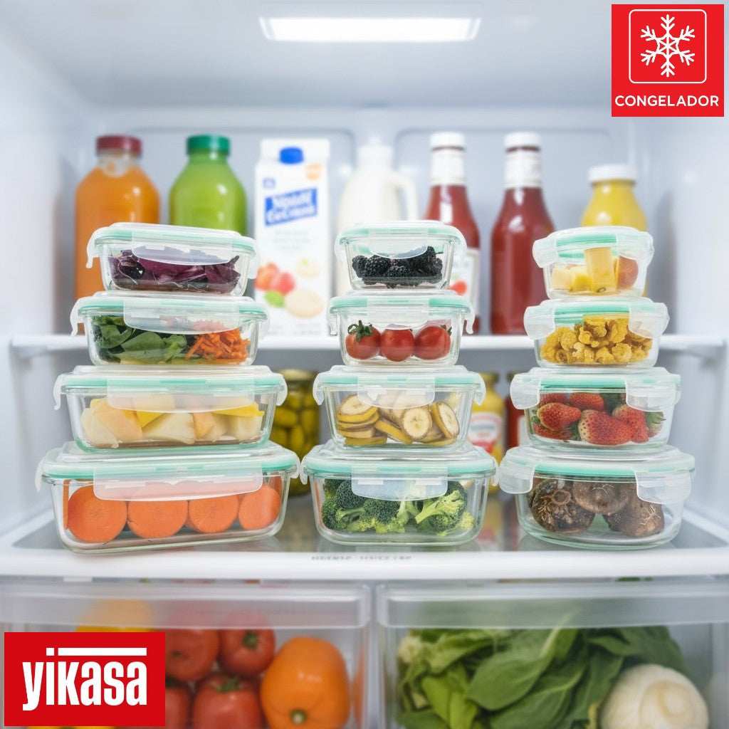 Kit 12 Potes de Vidro Borossilicato Tampa Hermética Verde Yikasa