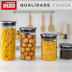 Kit 4 Potes de Vidro com Tampa Inox e botão de Vácuo Yikasa