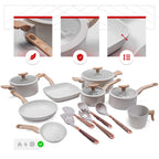 Jogo de Panelas Premium com Revestimento em Mármore Antiaderente 13 Peças Vanilla Yikasa