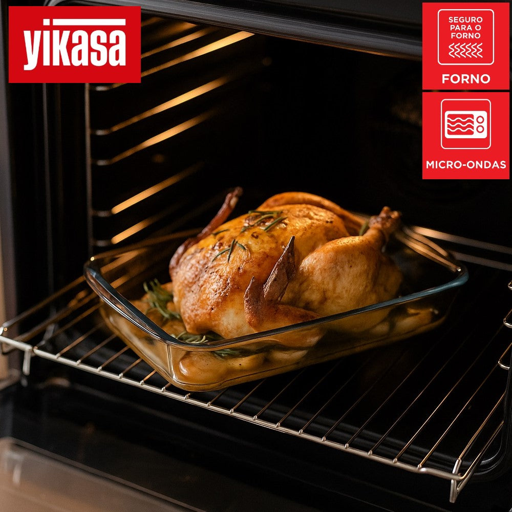 Kit 3 Travessas Retangulares de Vidro Borossilicato 1L, 1.6L e 2.2L Yikasa