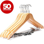 Kit 50 Cabides De Madeira Com Clipes Yikasa