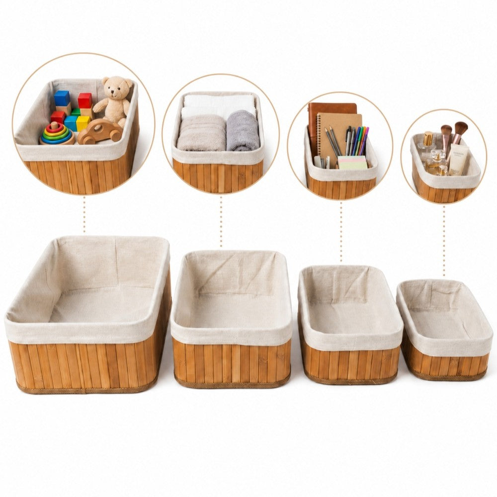 Kit Com 4 Organizadores De Bambu Yikasa