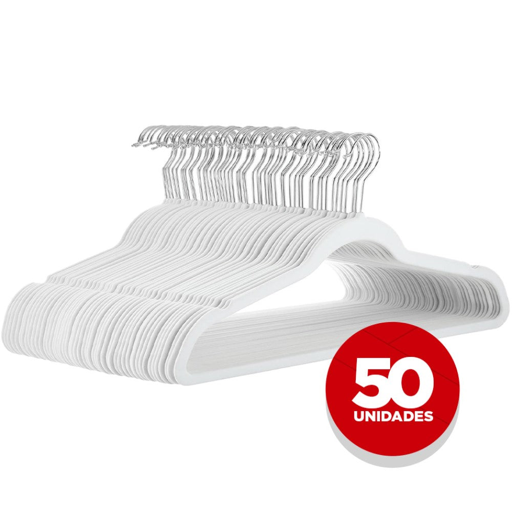 Kit 50 Cabides De Veludo Branco Yikasa