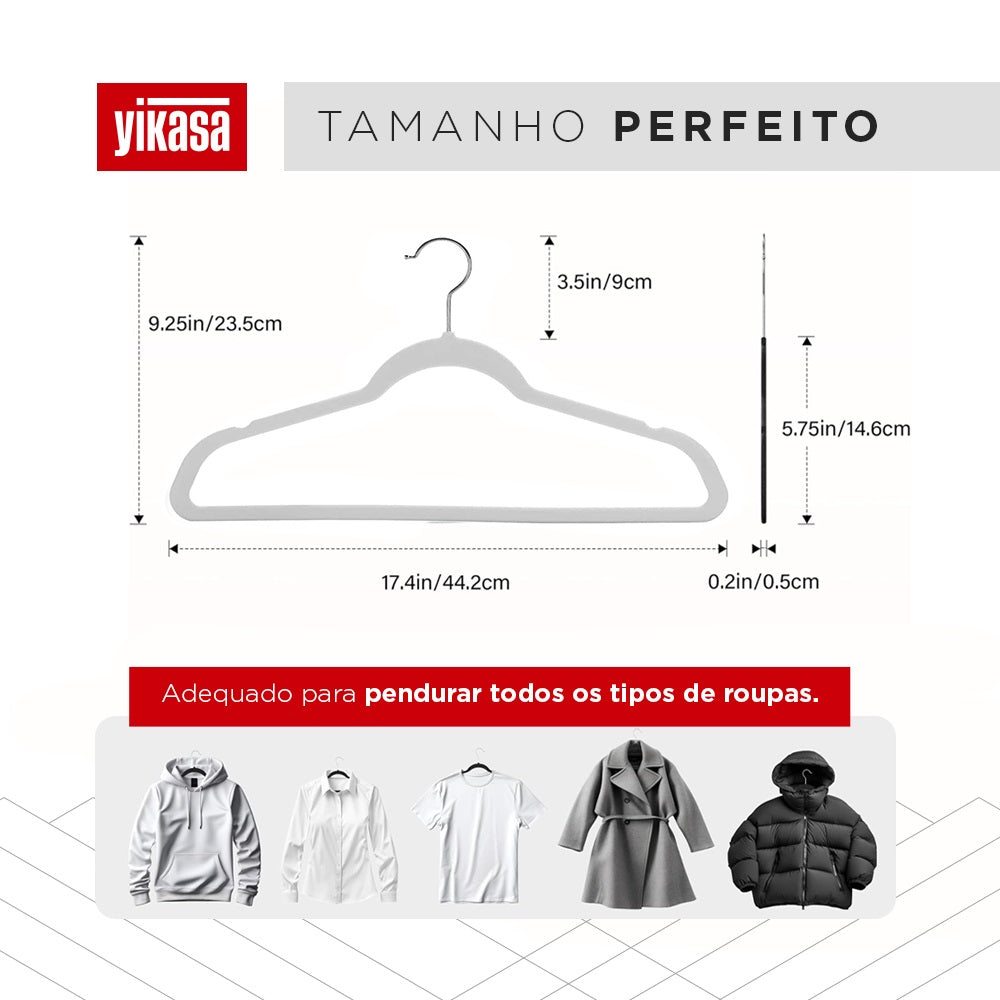 Kit 50 Cabides De Veludo Cinza Yikasa