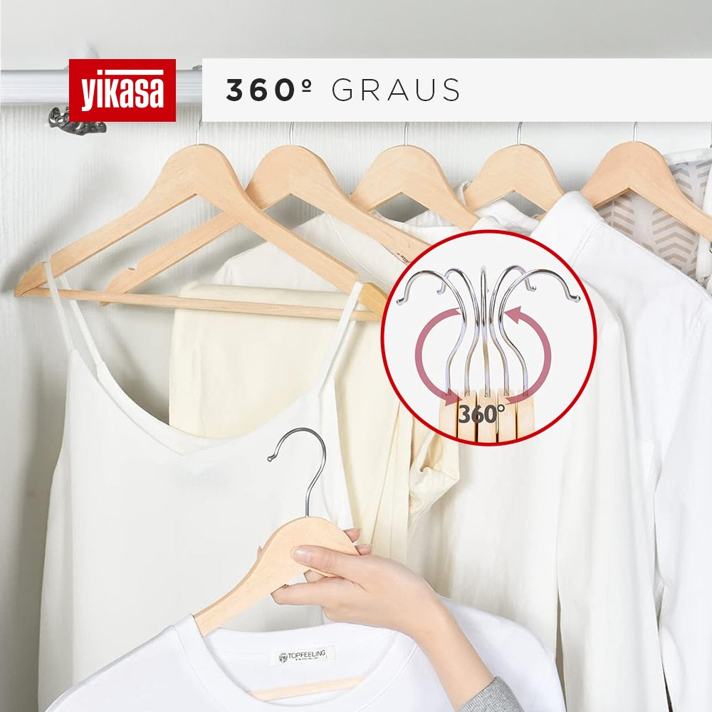 Kit 50 Cabides De Madeira Com Barra Antideslizante Yikasa