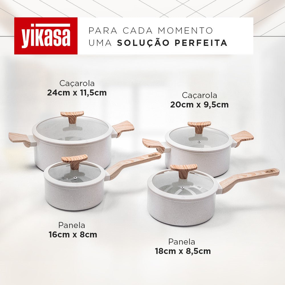 Jogo de Panelas Premium com Revestimento em Mármore Antiaderente 13 Peças Vanilla Yikasa