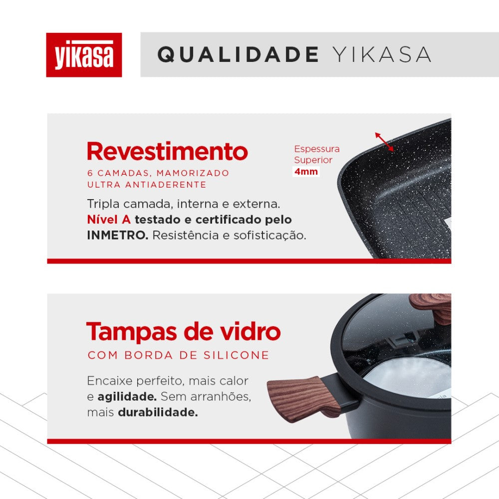 Jogo de Panelas Premium com Revestimento em Mármore Antiaderente 11 Peças Preto Yikasa
