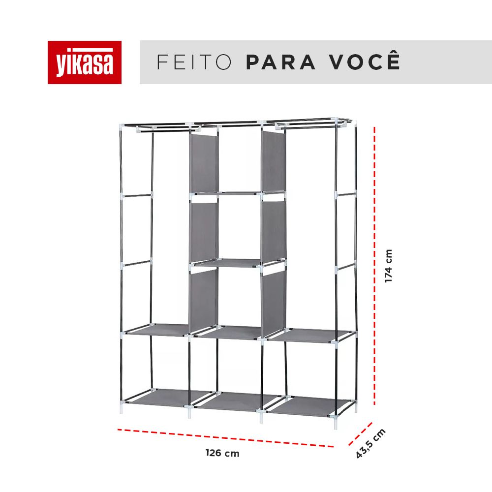 Guarda Roupas Desmontável Com 8 Divisores Cinza Yikasa