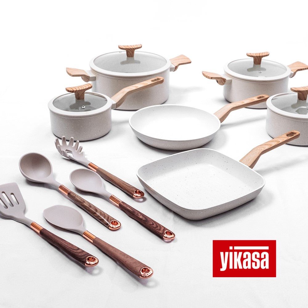 Jogo de Panelas Premium com Revestimento em Mármore Antiaderente 13 Peças Vanilla Yikasa