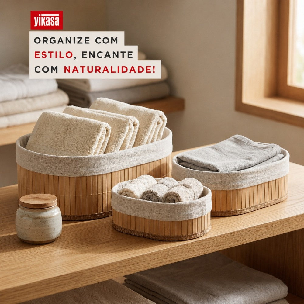 Kit Com 3 Organizadores De Bambu Ovais Yikasa