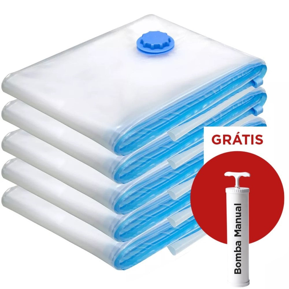 Kit 5 Sacos a Vácuo Pequenos 50x60cm + Bomba De Ar Yikasa