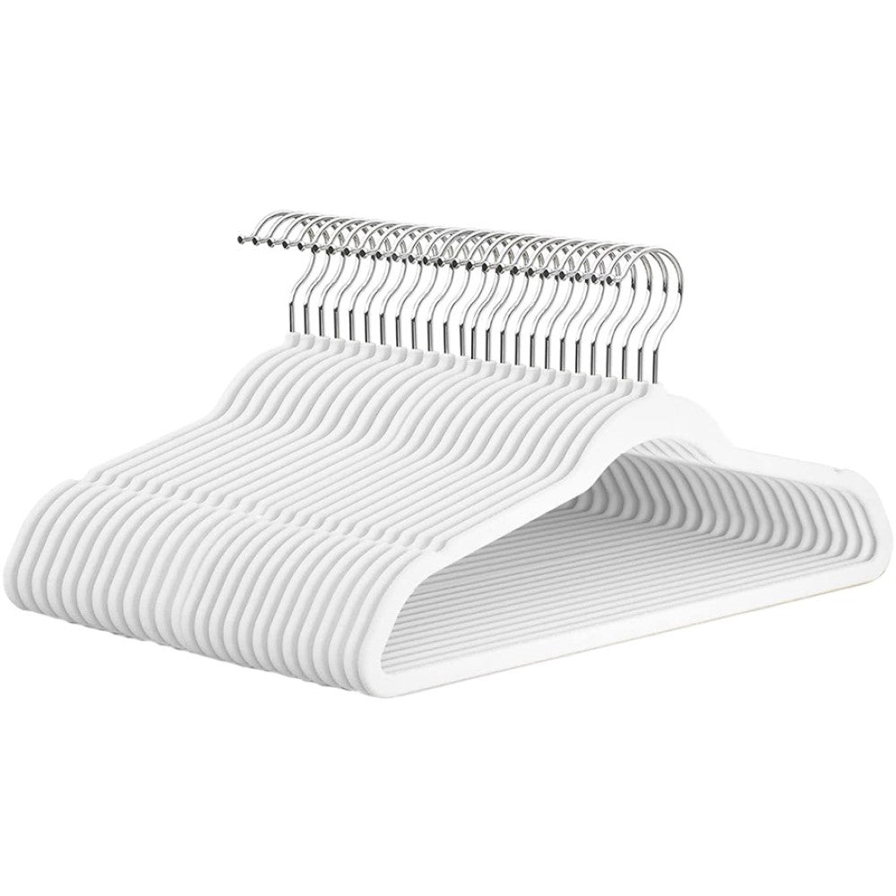 Kit 30 Cabides De Veludo Branco Yikasa