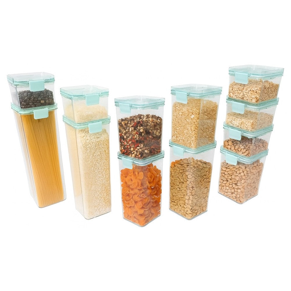 Kit 12 Potes de Mantimento Herméticos em Acrílico Verde Yikasa