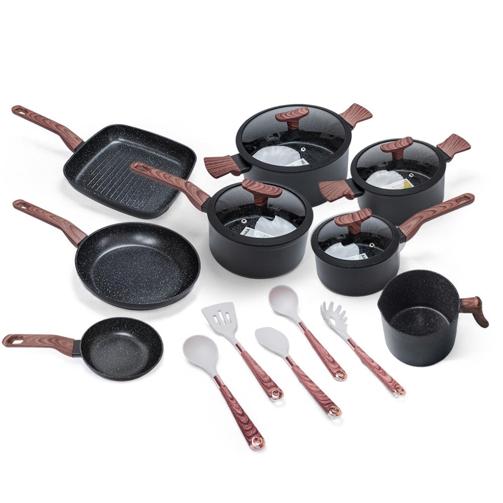Jogo de Panelas Premium com Revestimento em Mármore Antiaderente 13 Peças Preto Yikasa