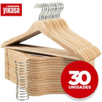 Kit 30 Cabides De Madeira Com Barra Antideslizante Yikasa