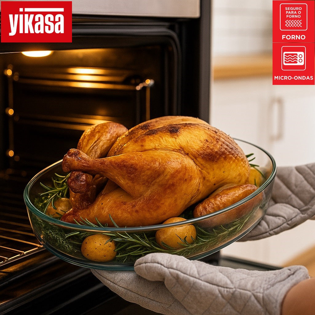 Kit 3 Travessas Ovais de Vidro Borossilicato 0.7L, 1.6L e 2.4L Yikasa