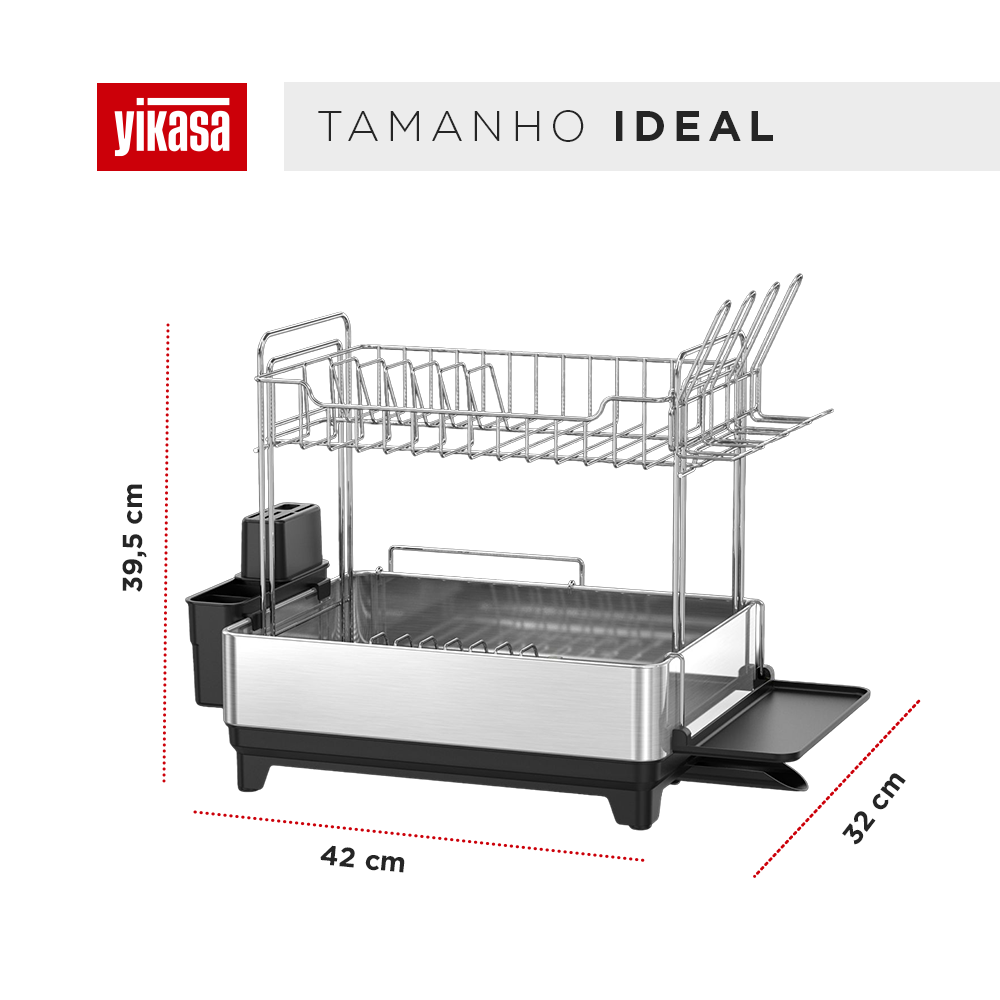 Escorredor de Louça Inox com Porta-Talheres e Bandeja Coletora Plus Yikasa