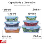 Kit 6 Potes de Vidro Borossilicato Tampa Hermética Verde Yikasa