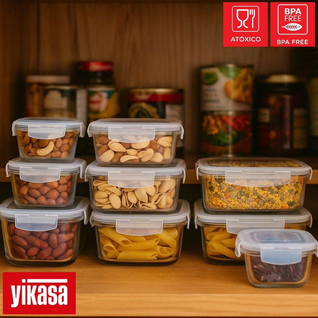 Kit 9 Potes de Vidro Borossilicato Tampa Hermética Yikasa