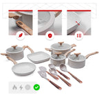 Jogo de Panelas Premium com Revestimento em Mármore Antiaderente 11 Peças Vanilla Yikasa