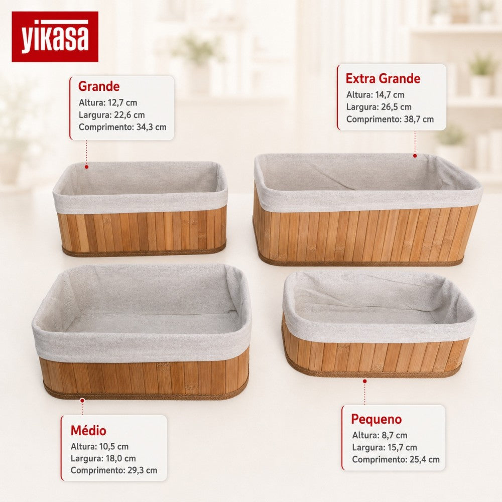 Kit Com 4 Organizadores De Bambu Yikasa
