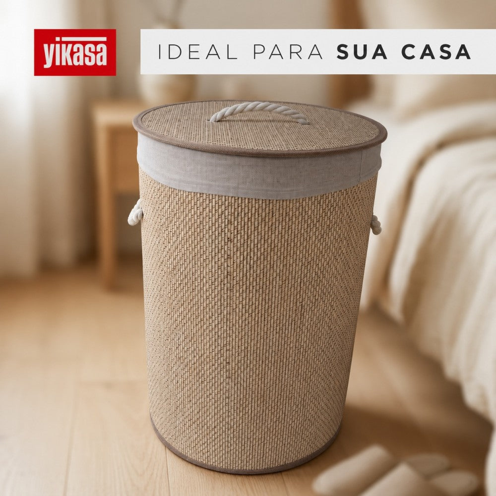 Cesto de Roupas Redondo de Bambu 50 Litros Yikasa