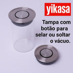 Kit 4 Potes de Vidro com Tampa Inox e botão de Vácuo Yikasa