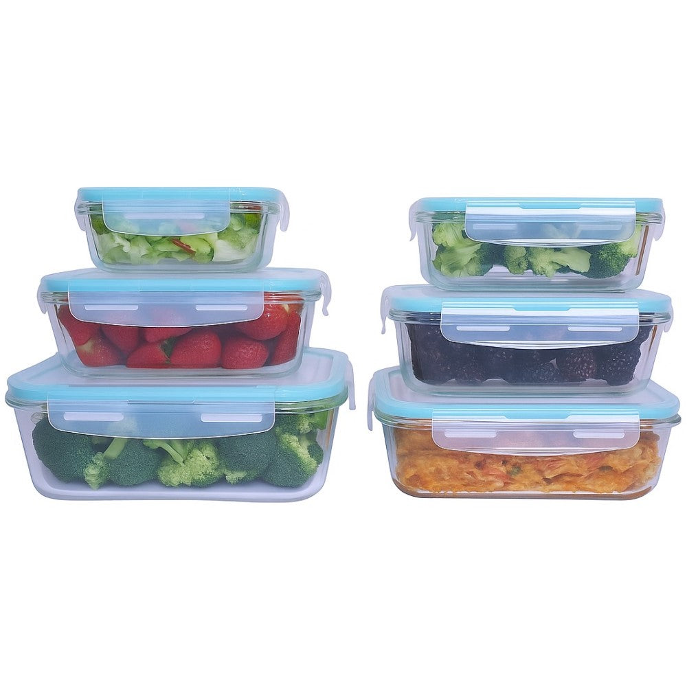 Kit 6 Potes de Vidro Borossilicato Tampa Hermética Verde Yikasa