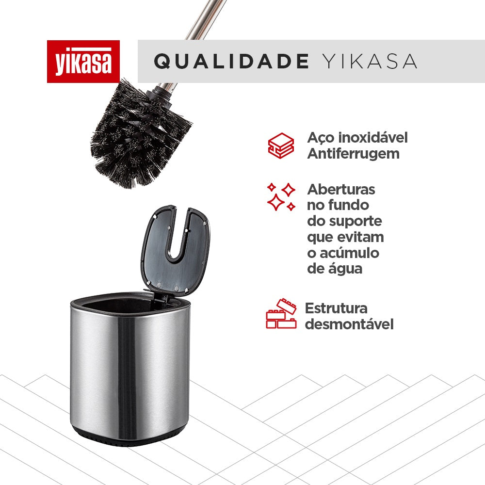 Escova Sanitária com Suporte e Tampa Inox Home Yikasa