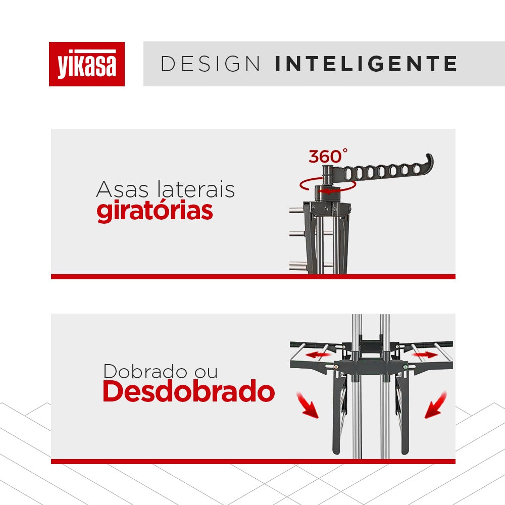 Varal De Chão Dobrável 3 Andares Preto Yikasa